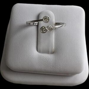 Vintage Silver Tone Adjustable Ring with Clear Stones